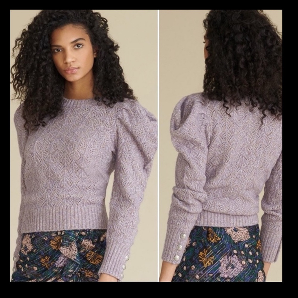 Veronica Beard Novah Orchid Purple Puff Sleeve Alpaca blend Sweater Size Large